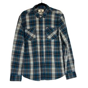 Roebuck & Co Mens Large Blue Plaid Snap Button Down Shirt 100% Cotton L/G Y2K